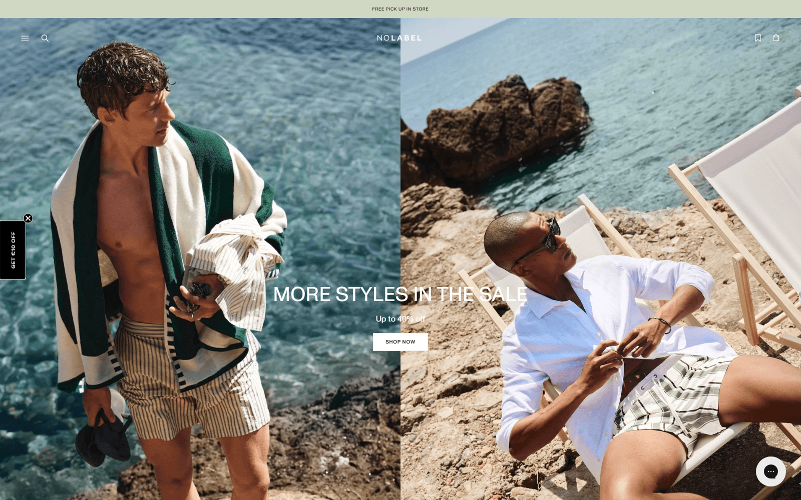 The No Label storefront homepage
